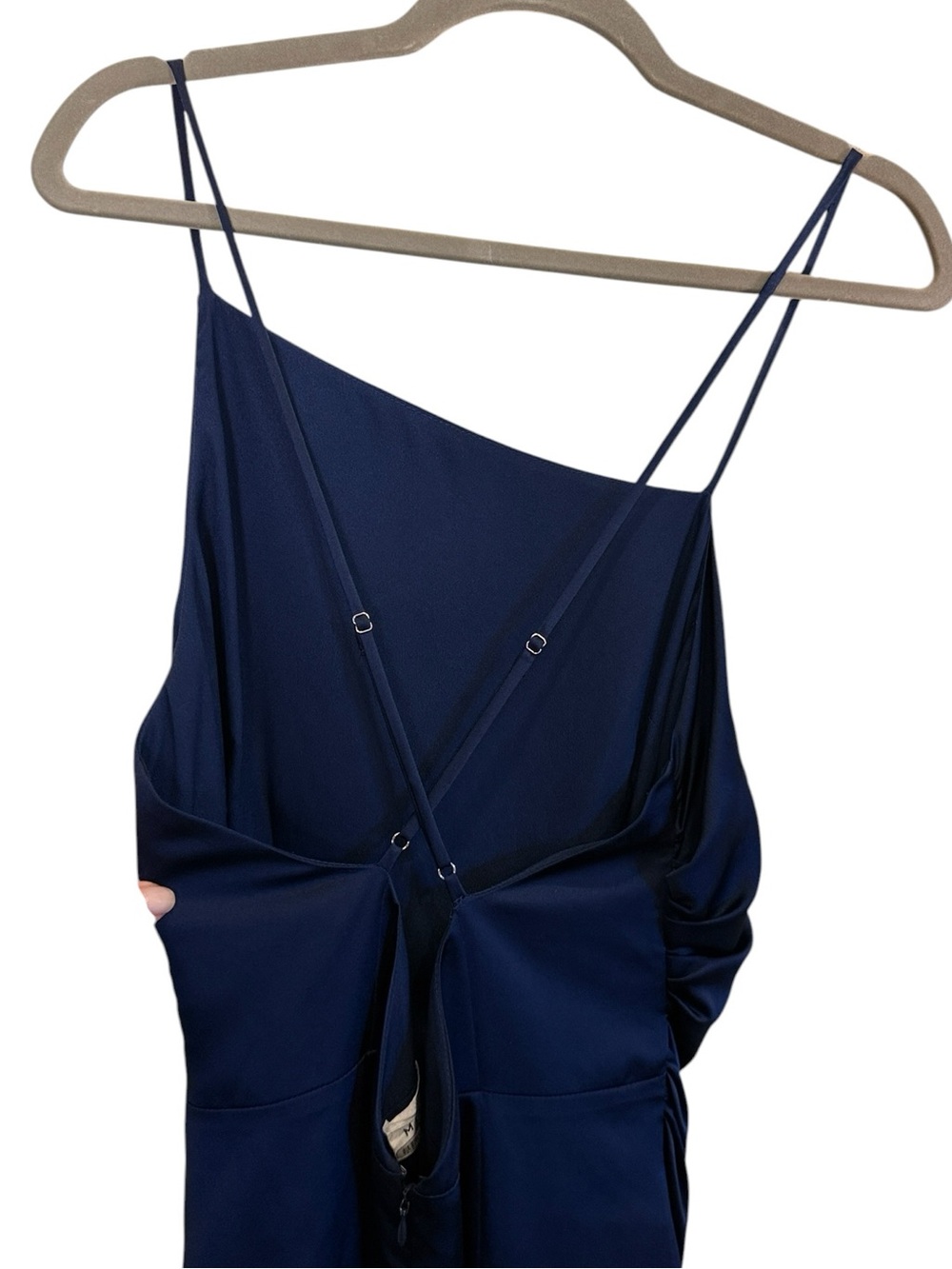 Milly Electra Women’s Navy Asymmetrical Square Neck Ruched Slip Dress sz 12 - Picture 4 of 15